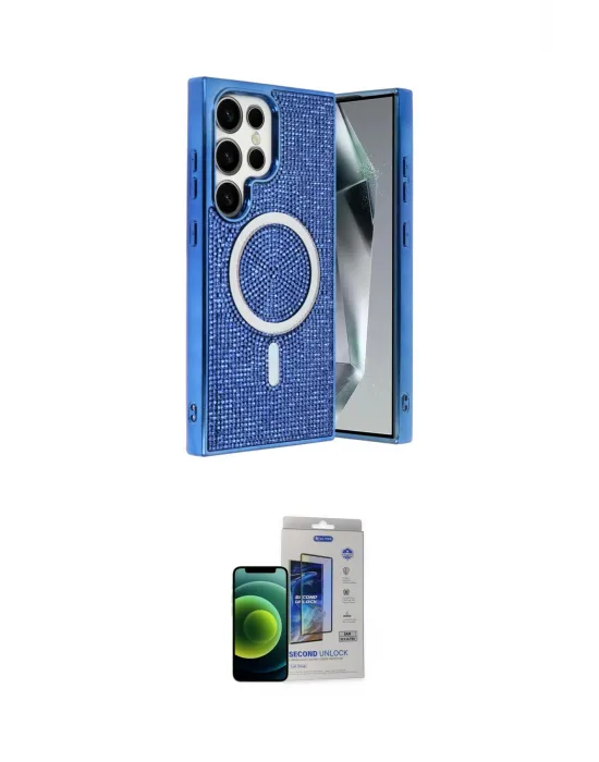 ieg™ Galaxy S23 Ultra Kılıf Eksen Çizgi - Siyah Durable Full Glue Curved Cam