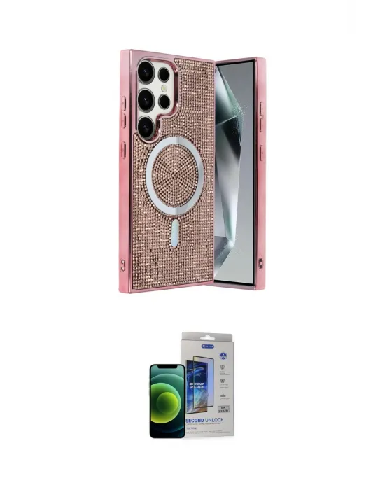 ieg™ Galaxy S23 Ultra Kılıf Eksen Çizgi - Siyah Durable Full Glue Curved Cam