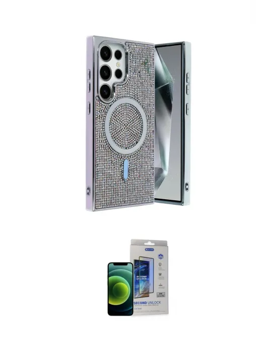 ieg™ Galaxy S23 Ultra Kılıf Eksen Çizgi - Siyah Durable Full Glue Curved Cam