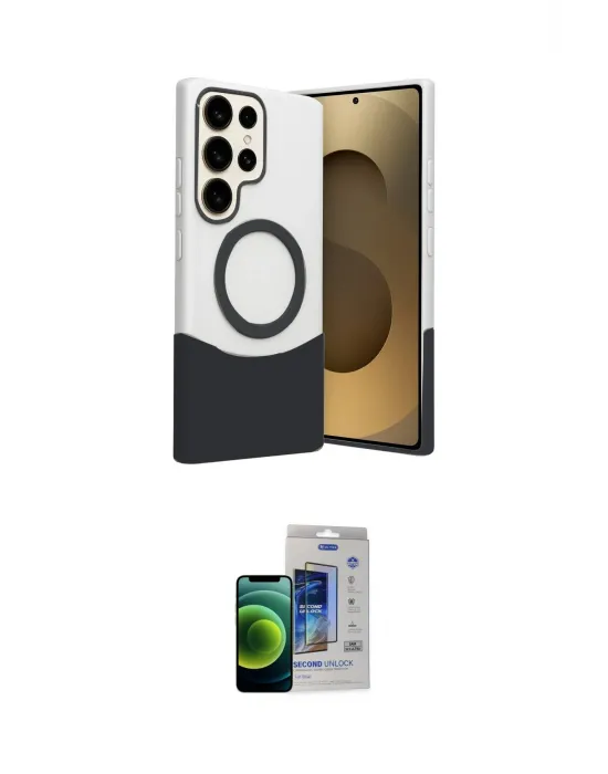 ieg™ Galaxy S23 Ultra Kılıf Kozmos Form Özel Seri - Siyah Durable Full Glue Curved Cam