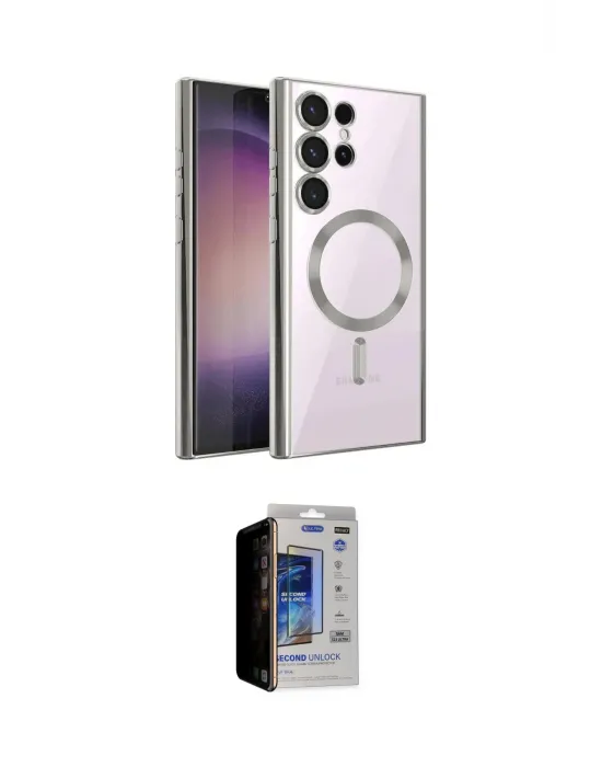 ieg™ Galaxy S23 Ultra Kılıf Nova Işık Özel Seri - Siyah Durable Full Glue Curved Hayalet Cam