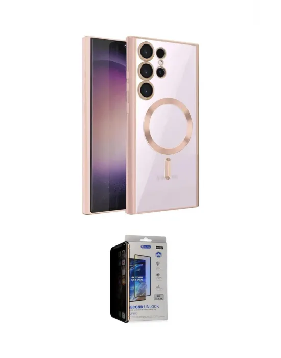 ieg™ Galaxy S23 Ultra Kılıf Nova Işık Özel Seri - Siyah Durable Full Glue Curved Hayalet Cam