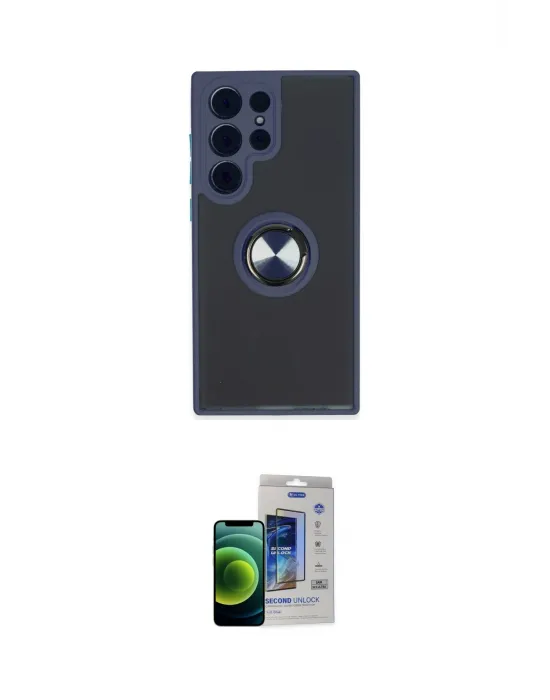 ieg™ Galaxy S23 Ultra Kılıf Yörünge Çizgi - Siyah Durable Full Glue Curved Cam