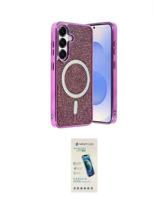 ieg™ Galaxy S24 Kılıf Eksen Çizgi - Şeffaf Pasifik Cam Ekran Koruyucu