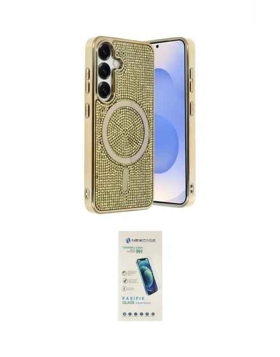 ieg™ Galaxy S24 Kılıf Eksen Çizgi - Şeffaf Pasifik Cam Ekran Koruyucu