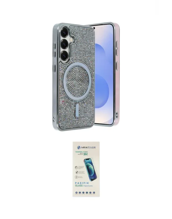 ieg™ Galaxy S24 Kılıf Eksen Çizgi - Şeffaf Pasifik Cam Ekran Koruyucu
