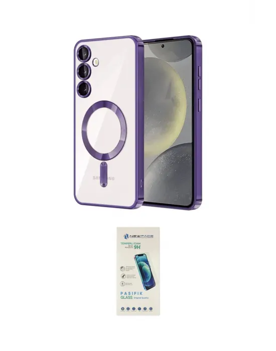 ieg™ Galaxy S24 Plus Kılıf Nova Işık Özel Seri - Şeffaf Pasifik Cam Ekran Koruyucu