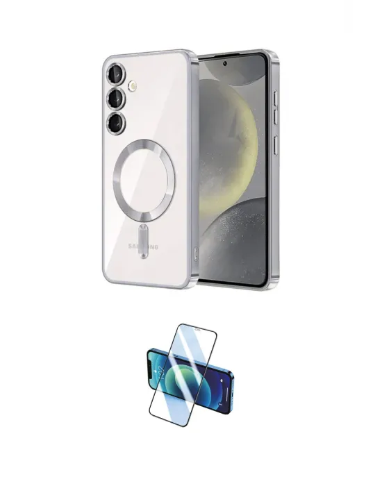 ieg™ Galaxy S24 Plus Kılıf Nova Işık Özel Seri - Siyah 3D Antistatik Cam Ekran Koruyucu