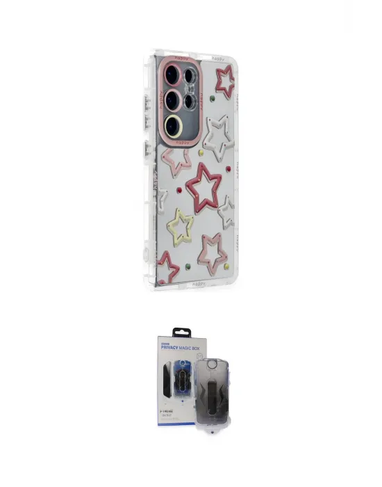 ieg™ Galaxy S24 Ultra Kılıf Ahenk Modern Serisi - Siyah Vanessa Magic Hayalet Cam
