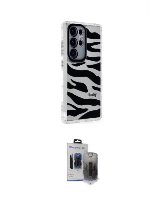 ieg™ Galaxy S24 Ultra Kılıf Ahenk Modern Serisi - Siyah Vanessa Magic Hayalet Cam