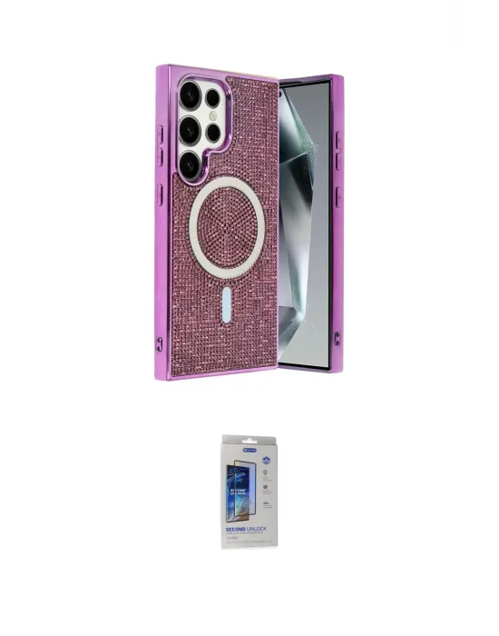 ieg™ Galaxy S24 Ultra Kılıf Eksen Çizgi - Siyah Durable Full Glue Curved Cam