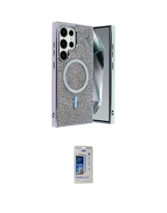 ieg™ Galaxy S24 Ultra Kılıf Eksen Çizgi - Siyah Durable Full Glue Curved Cam
