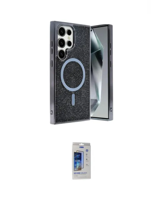 ieg™ Galaxy S24 Ultra Kılıf Eksen Çizgi - Siyah Durable Full Glue Curved Cam