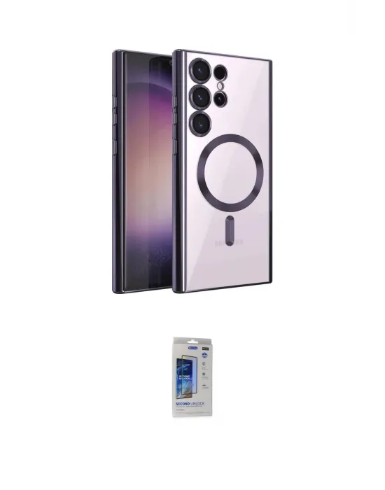ieg™ Galaxy S24 Ultra Kılıf Nova Işık Özel Seri - Siyah Durable Full Glue Curved Hayalet Cam