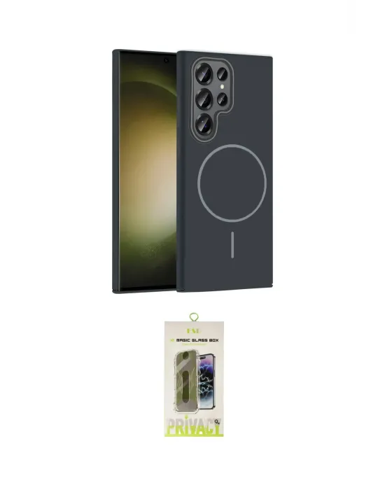 ieg™ Galaxy S24 Ultra Kılıf Siluet Doku Özel Seri - Siyah Joko Magic 5D Hayalet Cam