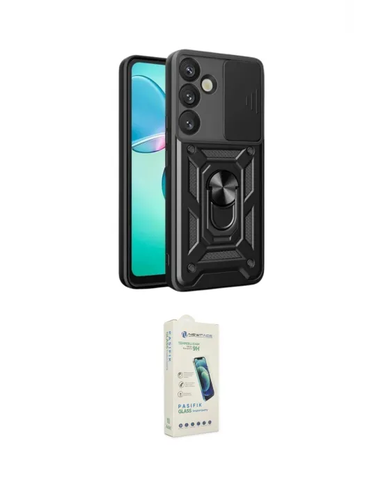 ieg™ Galaxy S25 FE Kılıf Ahenk Klasik - Şeffaf Pasifik Cam Ekran Koruyucu