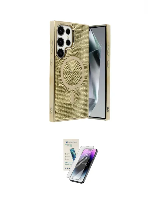 ieg™ Galaxy S25 Ultra Kılıf Eksen Çizgi - Şeffaf Pasifik Cam Ekran Koruyucu