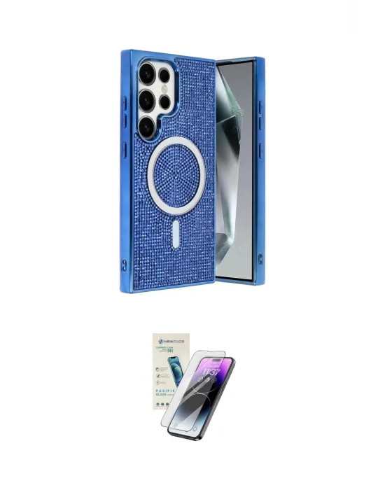 ieg™ Galaxy S25 Ultra Kılıf Eksen Çizgi - Şeffaf Pasifik Cam Ekran Koruyucu
