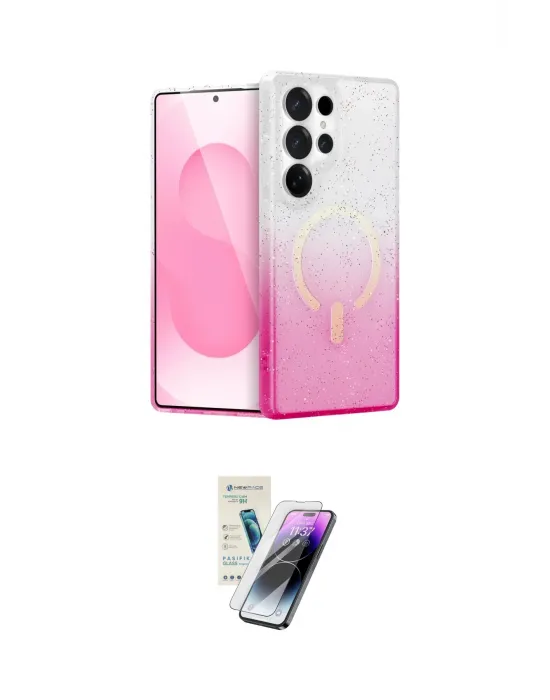 ieg™ Galaxy S25 Ultra Kılıf Eksen Minimal Özel Seri - Şeffaf Pasifik Cam Ekran Koruyucu