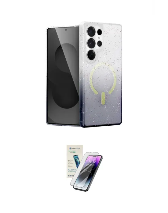 ieg™ Galaxy S25 Ultra Kılıf Eksen Minimal Özel Seri - Şeffaf Pasifik Cam Ekran Koruyucu