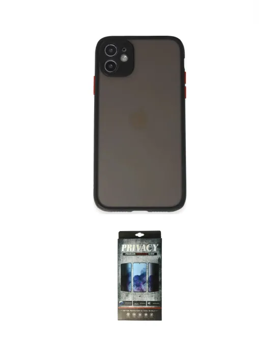 ieg™ iPhone 11 Kılıf Ahenk Çizgi Serisi - Siyah 34D Hayalet Izgaralı Cam