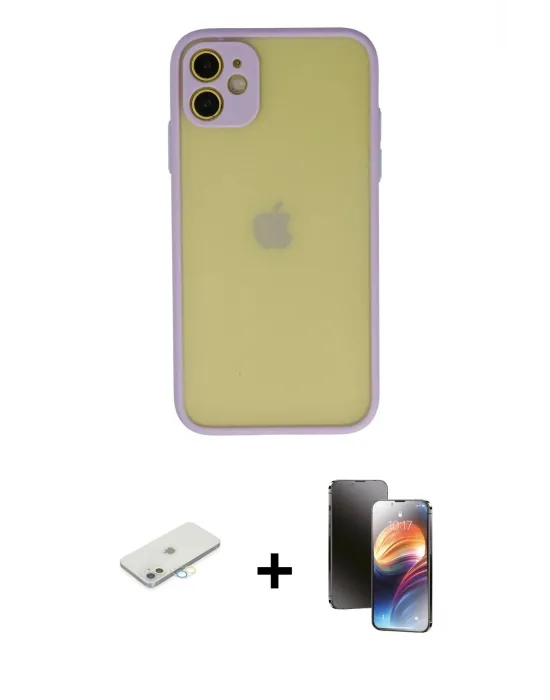ieg™ iPhone 11 Kılıf Ahenk Çizgi Serisi - Siyah 3D Antistatik Mat Seramik Nano Ekran Koruyucu + Renkli Kamera Lens Koruma Cam - SI