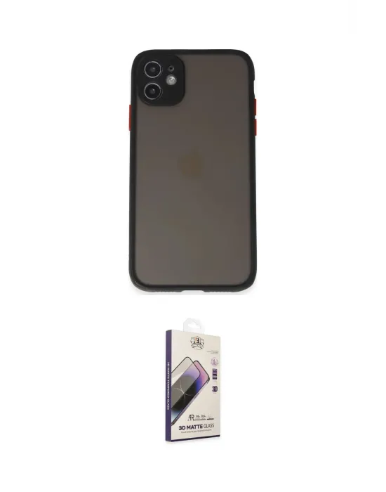 ieg™ iPhone 11 Kılıf Ahenk Çizgi Serisi - Siyah Bilvis 3D Mat Cam Ekran Koruyucu