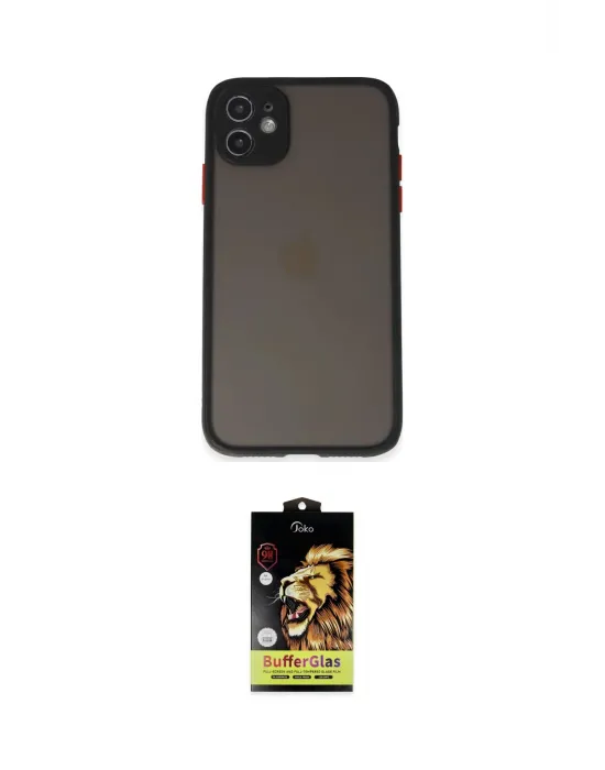 ieg™ iPhone 11 Kılıf Ahenk Çizgi Serisi - Siyah Buffer Cam Ekran Koruyucu