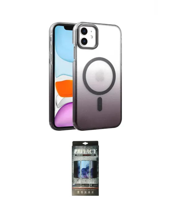 ieg™ iPhone 11 Kılıf Ahenk Doku Özel Seri - Siyah 34D Hayalet Izgaralı Cam