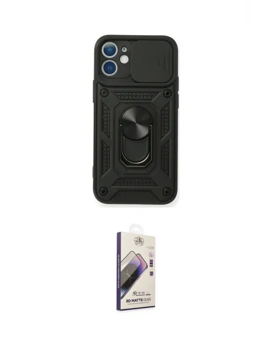 ieg™ iPhone 11 Kılıf Ahenk Klasik - Siyah Bilvis 3D Mat Cam Ekran Koruyucu
