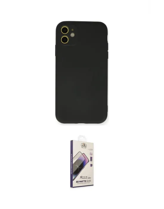 ieg™ iPhone 11 Kılıf Ahenk Serisi - Siyah Bilvis 3D Mat Cam Ekran Koruyucu