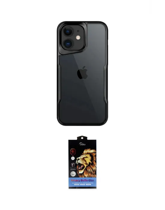 ieg™ iPhone 11 Kılıf Akış Çizgi Koleksiyonu - Siyah Buffer Hayalet Cam Ekran Koruyucu