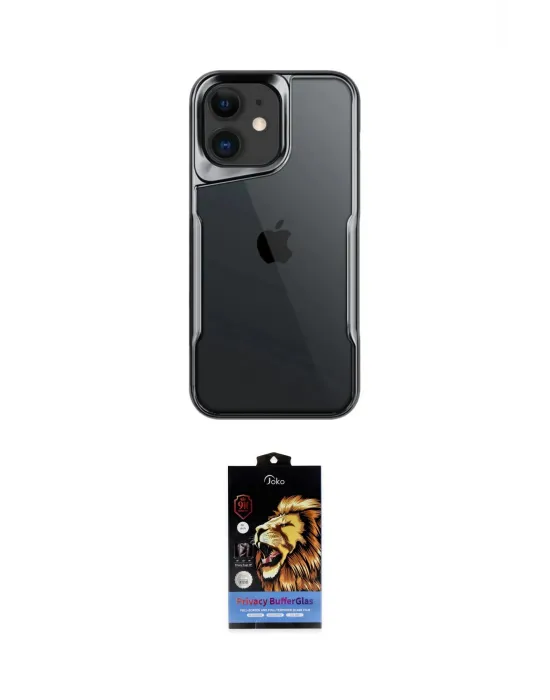 ieg™ iPhone 11 Kılıf Akış Çizgi Koleksiyonu - Siyah Buffer Hayalet Cam Ekran Koruyucu