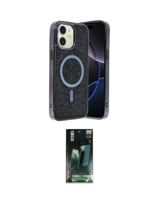 ieg™ iPhone 11 Kılıf Eksen Çizgi - Siyah 360 Mat Full Body Arka Koruyucu
