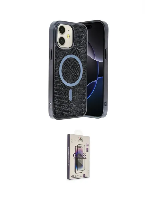 ieg™ iPhone 11 Kılıf Eksen Çizgi - Siyah Bilvis 3D Cam Ekran Koruyucu