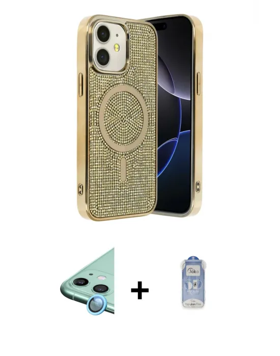 ieg™ iPhone 11 Kılıf Eksen Çizgi - Siyah Joko Magic 5D Cam + Raze Metal Kamera Lens - MI