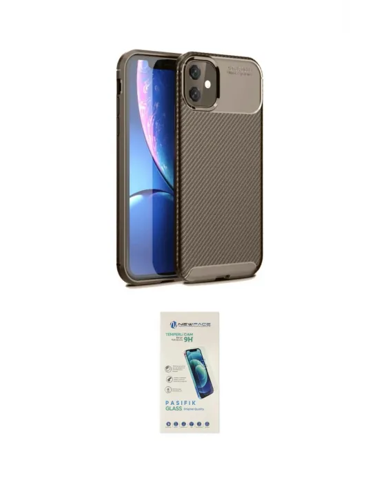 ieg™ iPhone 11 Kılıf Eksen Form Prime - Şeffaf Pasifik Cam Ekran Koruyucu