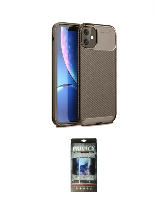 ieg™ iPhone 11 Kılıf Eksen Form Prime - Siyah 34D Hayalet Izgaralı Cam
