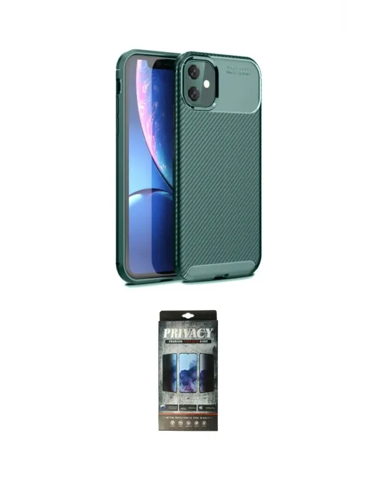 ieg™ iPhone 11 Kılıf Eksen Form Prime - Siyah 34D Hayalet Izgaralı Cam