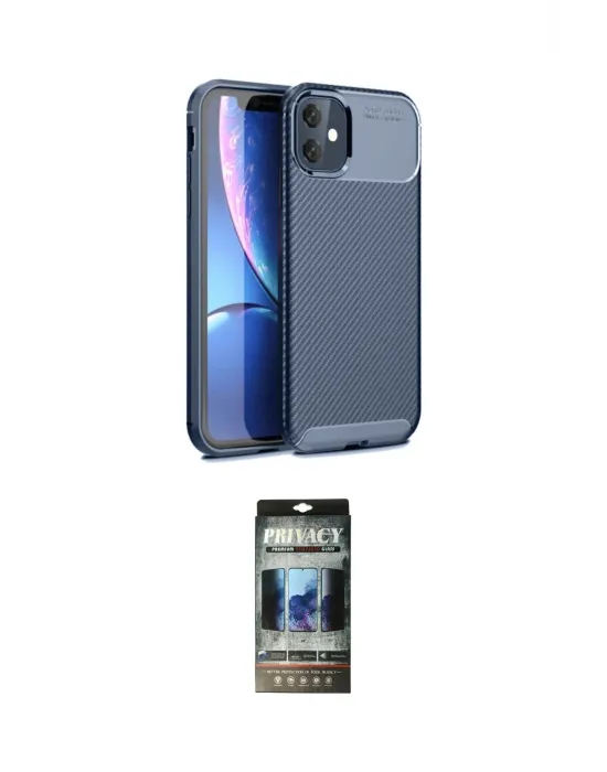 ieg™ iPhone 11 Kılıf Eksen Form Prime - Siyah 34D Hayalet Izgaralı Cam