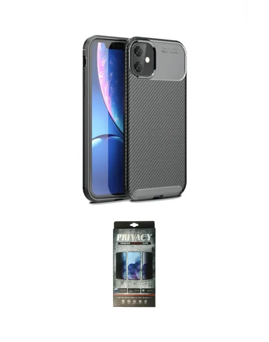 ieg™ iPhone 11 Kılıf Eksen Form Prime - Siyah 34D Hayalet Izgaralı Cam