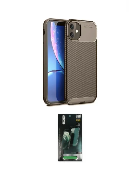 ieg™ iPhone 11 Kılıf Eksen Form Prime - Siyah 360 Mat Full Body Arka Koruyucu