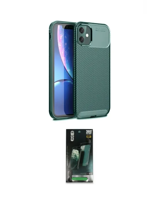 ieg™ iPhone 11 Kılıf Eksen Form Prime - Siyah 360 Mat Full Body Arka Koruyucu