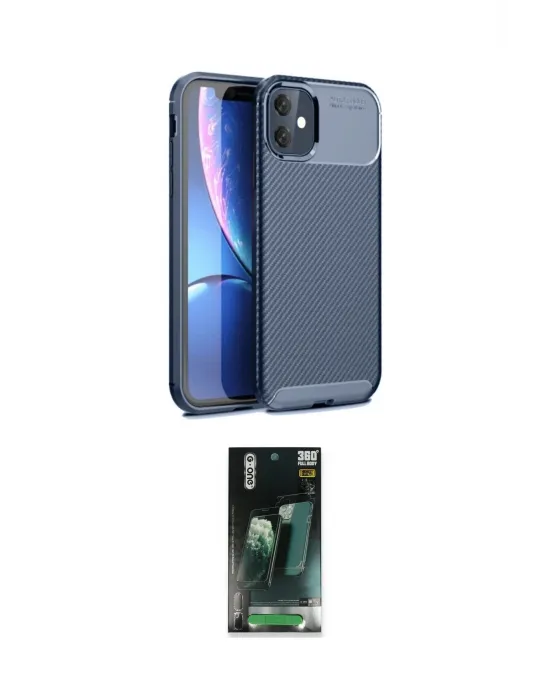 ieg™ iPhone 11 Kılıf Eksen Form Prime - Siyah 360 Mat Full Body Arka Koruyucu