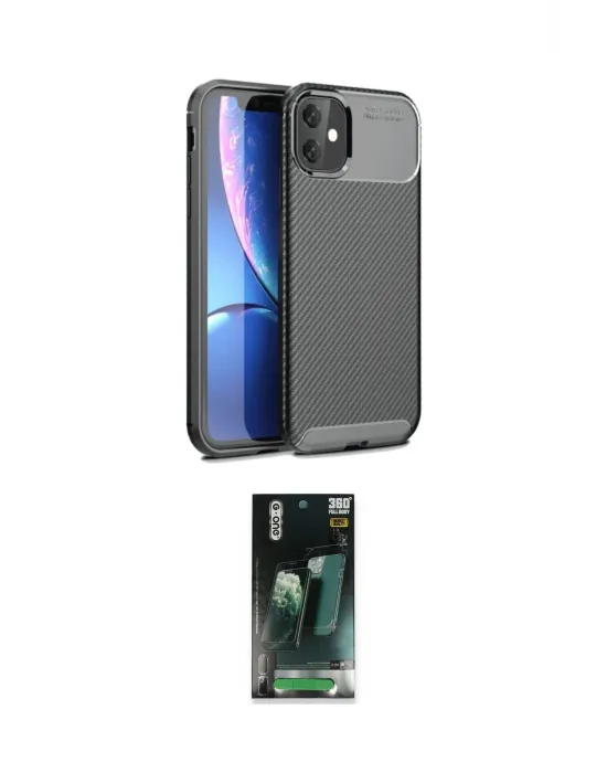 ieg™ iPhone 11 Kılıf Eksen Form Prime - Siyah 360 Mat Full Body Arka Koruyucu