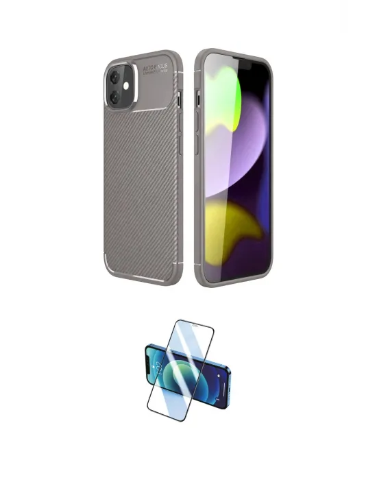 ieg™ iPhone 11 Kılıf Eksen Form Prime - Siyah 3D Antistatik Cam Ekran Koruyucu