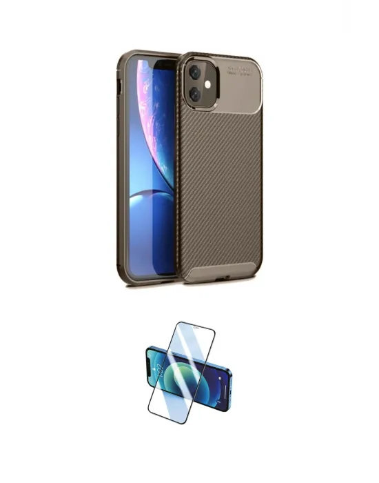 ieg™ iPhone 11 Kılıf Eksen Form Prime - Siyah 3D Antistatik Cam Ekran Koruyucu