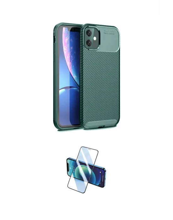 ieg™ iPhone 11 Kılıf Eksen Form Prime - Siyah 3D Antistatik Cam Ekran Koruyucu