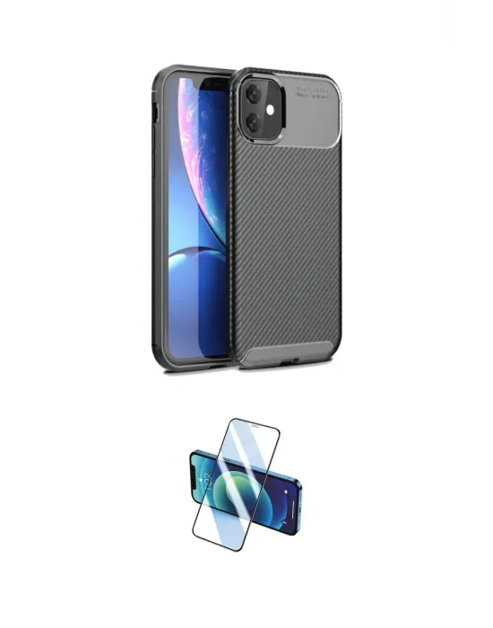 ieg™ iPhone 11 Kılıf Eksen Form Prime - Siyah 3D Antistatik Cam Ekran Koruyucu