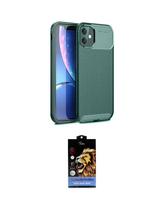 ieg™ iPhone 11 Kılıf Eksen Form Prime - Siyah Buffer Hayalet Cam Ekran Koruyucu